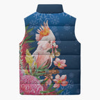 Australia Christmas Pink Cockatoo with Banksia Sleeveless Puffer Jacket Snowy Blue - Aussie Hoodie