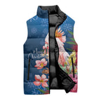 Australia Christmas Pink Cockatoo with Banksia Sleeveless Puffer Jacket Snowy Blue - Aussie Hoodie
