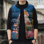 Australia Christmas Pink Cockatoo with Banksia Sleeveless Puffer Jacket Snowy Blue - Aussie Hoodie