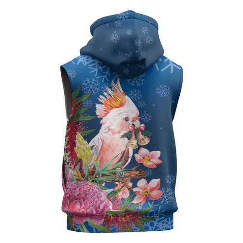 Australia Christmas Pink Cockatoo with Banksia Sleeveless Zip Hoodie Snowy Blue LT7