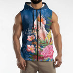 Australia Christmas Pink Cockatoo with Banksia Sleeveless Zip Hoodie Snowy Blue LT7