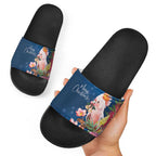 Australia Christmas Pink Cockatoo with Banksia Slide Sandals Snowy Blue - Aussie Hoodie