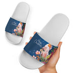 Australia Christmas Pink Cockatoo with Banksia Slide Sandals Snowy Blue - Aussie Hoodie