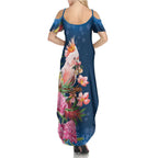Australia Christmas Pink Cockatoo with Banksia Summer Maxi Dress Snowy Blue - Aussie Hoodie