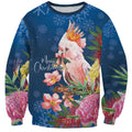 Australia Christmas Pink Cockatoo with Banksia Sweatshirt Snowy Blue - Aussie Hoodie