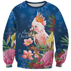 Australia Christmas Pink Cockatoo with Banksia Sweatshirt Snowy Blue - Aussie Hoodie