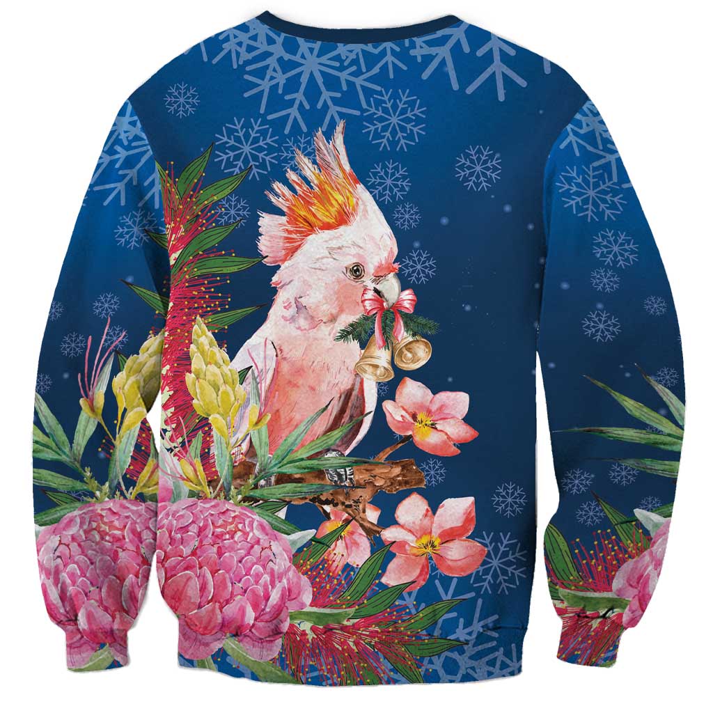 Australia Christmas Pink Cockatoo with Banksia Sweatshirt Snowy Blue - Aussie Hoodie