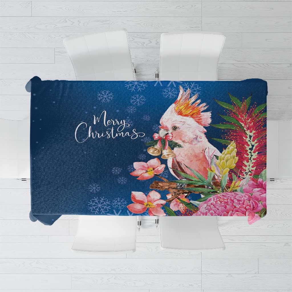 Australia Christmas Pink Cockatoo with Banksia Tablecloth Snowy Blue - Aussie Hoodie
