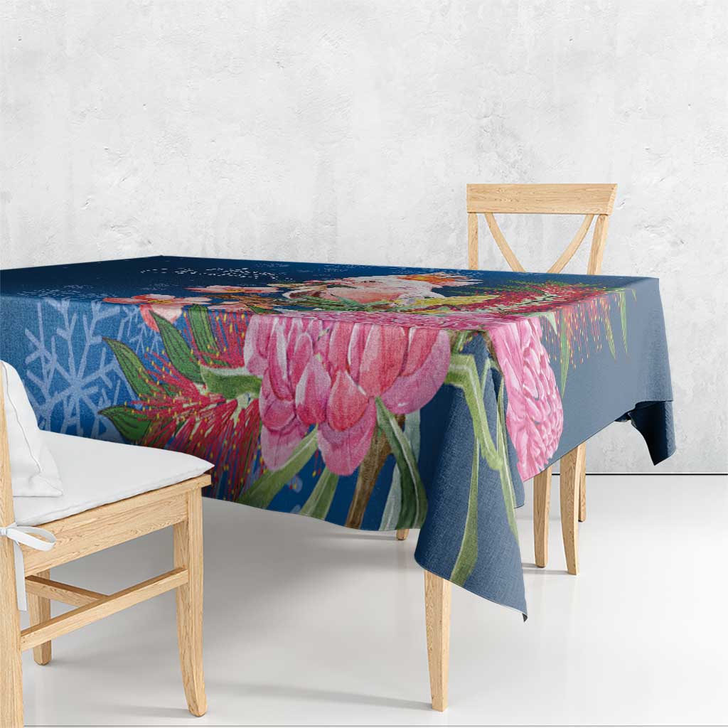 Australia Christmas Pink Cockatoo with Banksia Tablecloth Snowy Blue - Aussie Hoodie