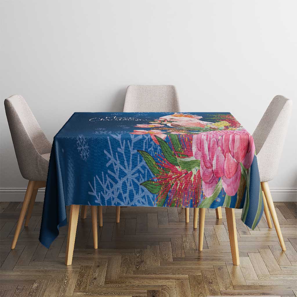 Australia Christmas Pink Cockatoo with Banksia Tablecloth Snowy Blue - Aussie Hoodie