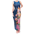 Australia Christmas Pink Cockatoo with Banksia Tank Maxi Dress Snowy Blue - Aussie Hoodie
