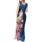 Australia Christmas Pink Cockatoo with Banksia Tank Maxi Dress Snowy Blue - Aussie Hoodie