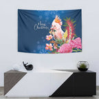 Australia Christmas Pink Cockatoo with Banksia Tapestry Snowy Blue - Aussie Hoodie