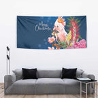 Australia Christmas Pink Cockatoo with Banksia Tapestry Snowy Blue - Aussie Hoodie
