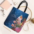 Australia Christmas Pink Cockatoo with Banksia Tote Bag Snowy Blue - Aussie Hoodie