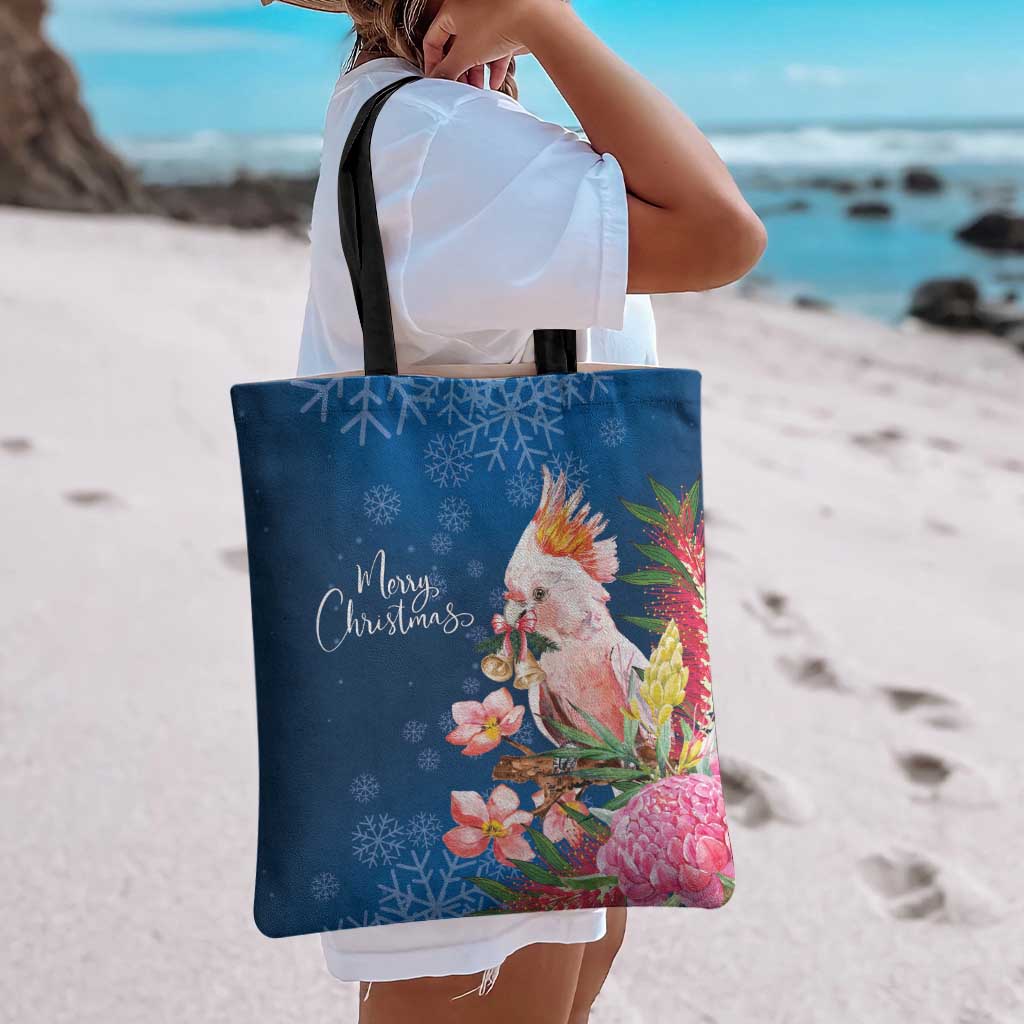Australia Christmas Pink Cockatoo with Banksia Tote Bag Snowy Blue - Aussie Hoodie