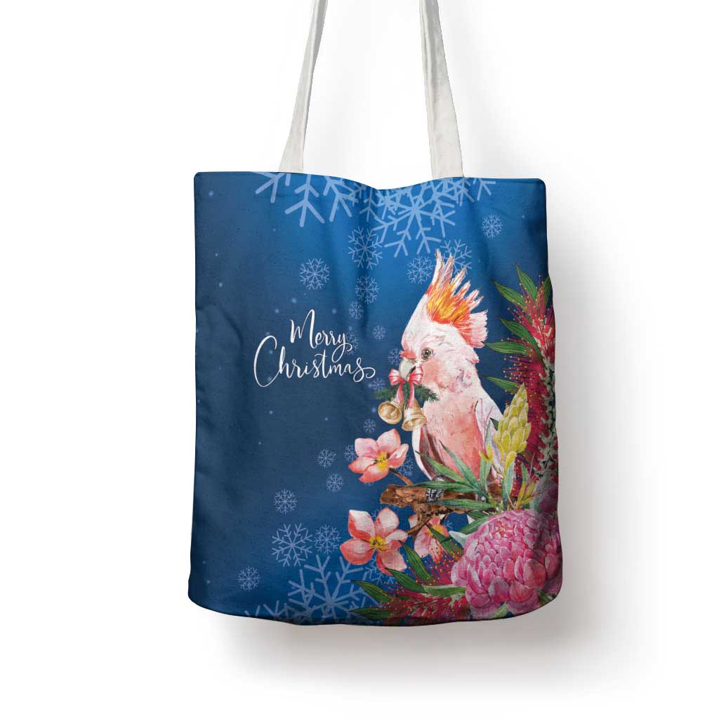 Australia Christmas Pink Cockatoo with Banksia Tote Bag Snowy Blue - Aussie Hoodie
