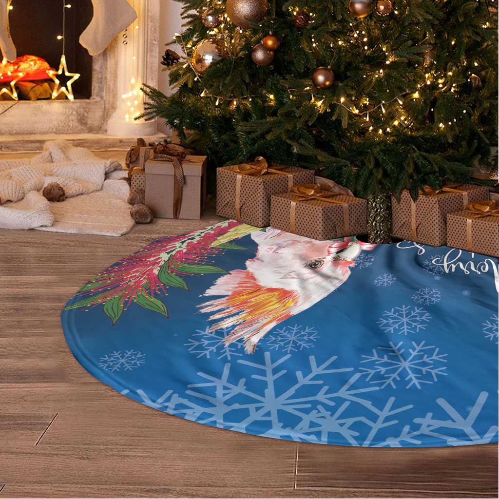Australia Christmas Pink Cockatoo with Banksia Tree Skirt Snowy Blue - Aussie Hoodie