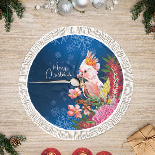 Australia Christmas Pink Cockatoo with Banksia Tree Skirt Snowy Blue - Aussie Hoodie