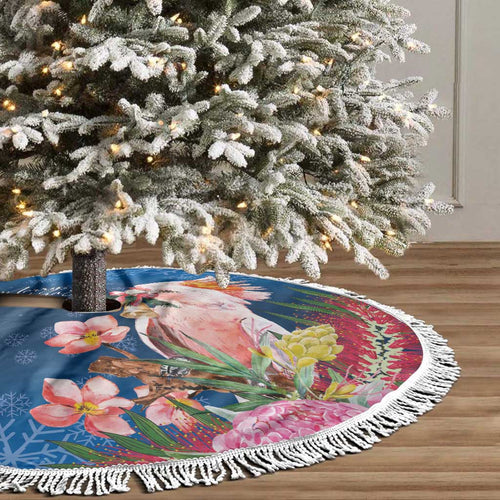 Australia Christmas Pink Cockatoo with Banksia Tree Skirt Snowy Blue - Aussie Hoodie