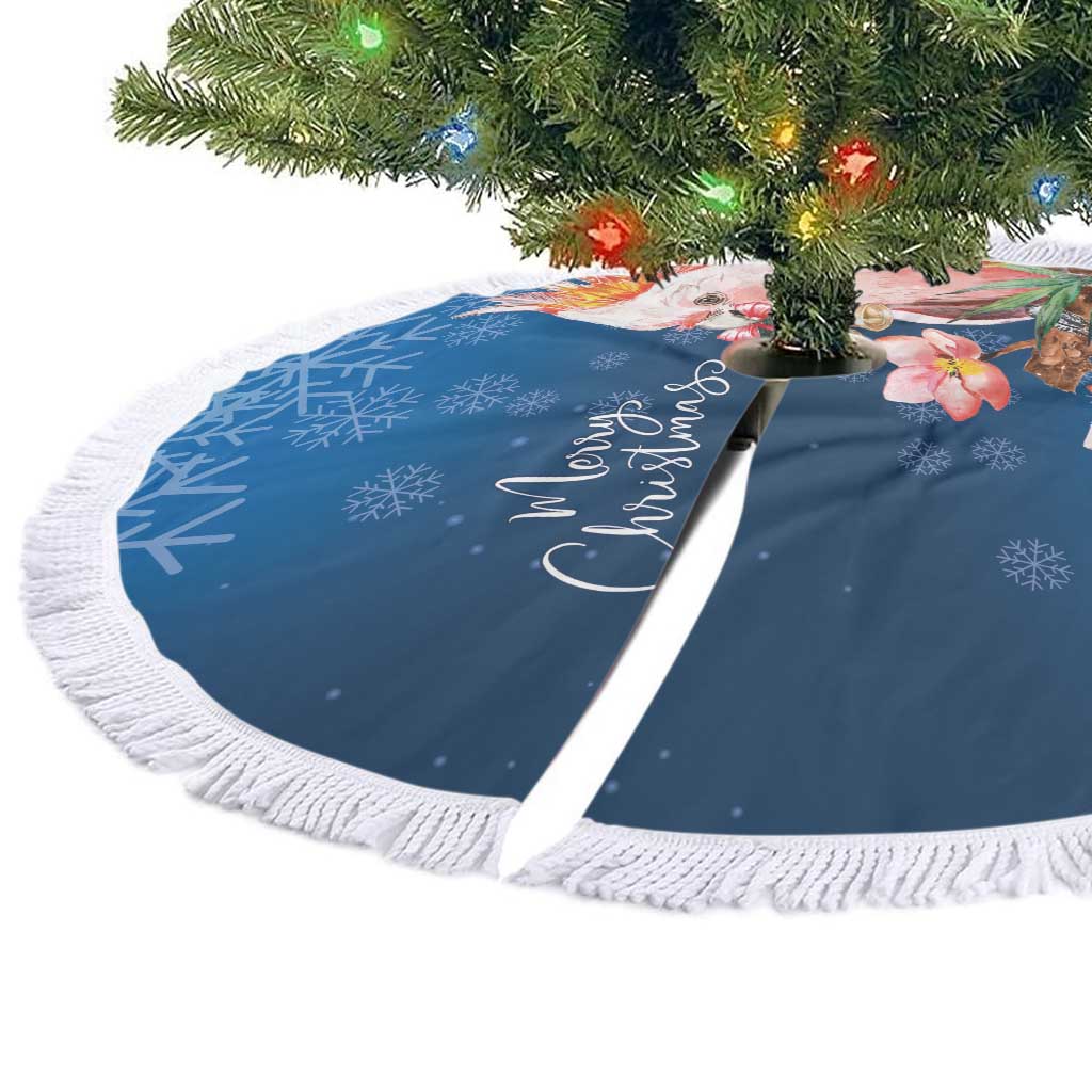 Australia Christmas Pink Cockatoo with Banksia Tree Skirt Snowy Blue - Aussie Hoodie