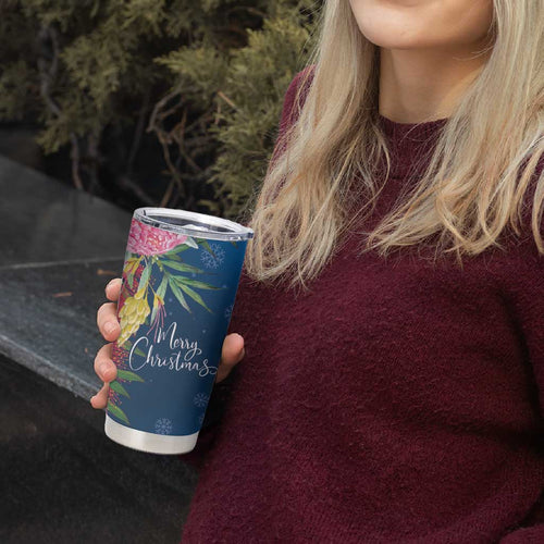 Australia Christmas Pink Cockatoo with Banksia Tumbler Cup Snowy Blue - Aussie Hoodie