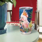 Australia Christmas Pink Cockatoo with Banksia Tumbler Cup Snowy Blue - Aussie Hoodie