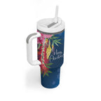 Australia Christmas Pink Cockatoo with Banksia Tumbler With Handle Snowy Blue - Aussie Hoodie