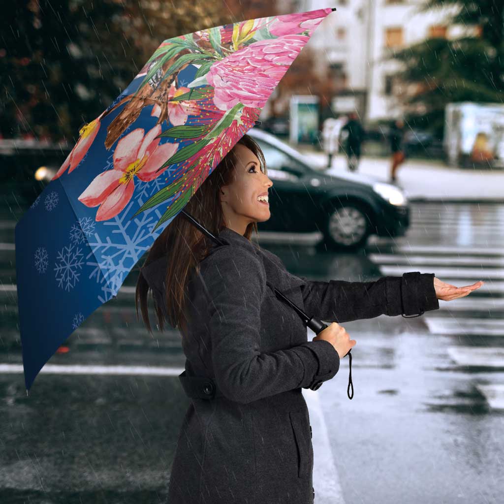 Australia Christmas Pink Cockatoo with Banksia Umbrella Snowy Blue - Aussie Hoodie
