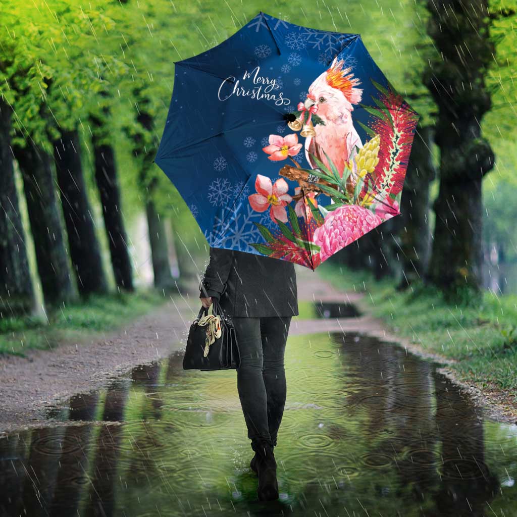 Australia Christmas Pink Cockatoo with Banksia Umbrella Snowy Blue - Aussie Hoodie