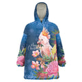 Australia Christmas Pink Cockatoo with Banksia Wearable Blanket Hoodie Snowy Blue - Aussie Hoodie