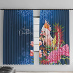 Australia Christmas Pink Cockatoo with Banksia Window Curtain Snowy Blue - Aussie Hoodie