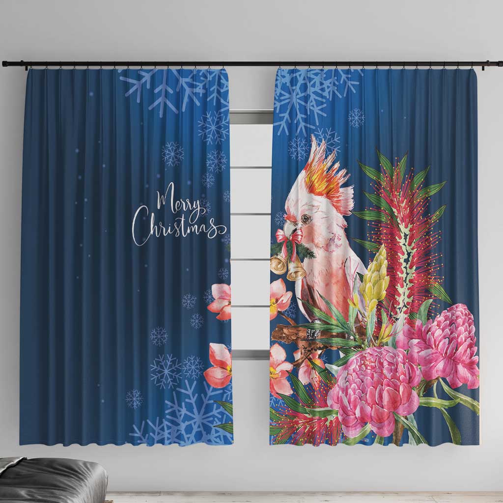 Australia Christmas Pink Cockatoo with Banksia Window Curtain Snowy Blue - Aussie Hoodie