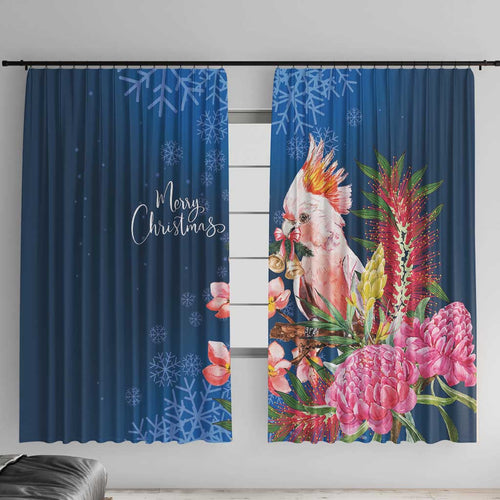 Australia Christmas Pink Cockatoo with Banksia Window Curtain Snowy Blue - Aussie Hoodie