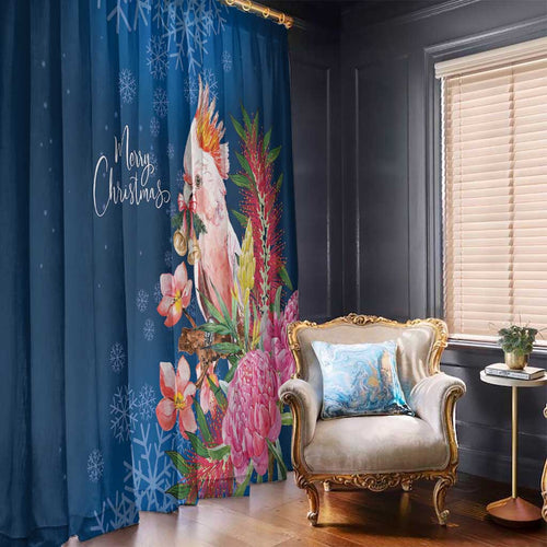Australia Christmas Pink Cockatoo with Banksia Window Curtain Snowy Blue - Aussie Hoodie