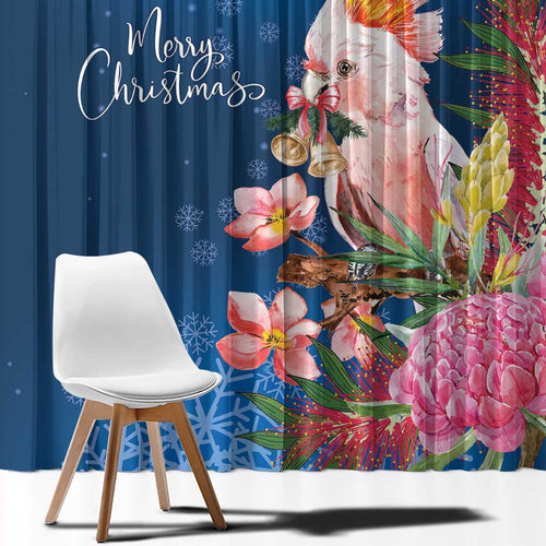 Australia Christmas Pink Cockatoo with Banksia Window Curtain Snowy Blue - Aussie Hoodie