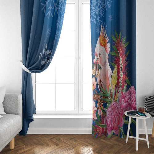 Australia Christmas Pink Cockatoo with Banksia Window Curtain Snowy Blue - Aussie Hoodie