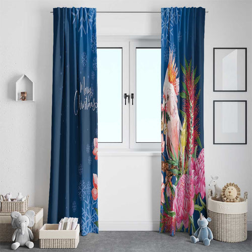 Australia Christmas Pink Cockatoo with Banksia Window Curtain Snowy Blue - Aussie Hoodie