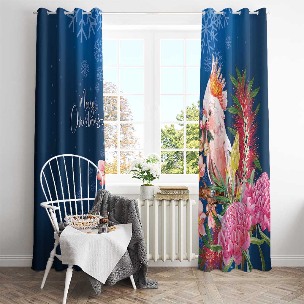 Australia Christmas Pink Cockatoo with Banksia Window Curtain Snowy Blue - Aussie Hoodie