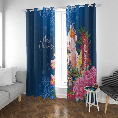 Australia Christmas Pink Cockatoo with Banksia Window Curtain Snowy Blue - Aussie Hoodie