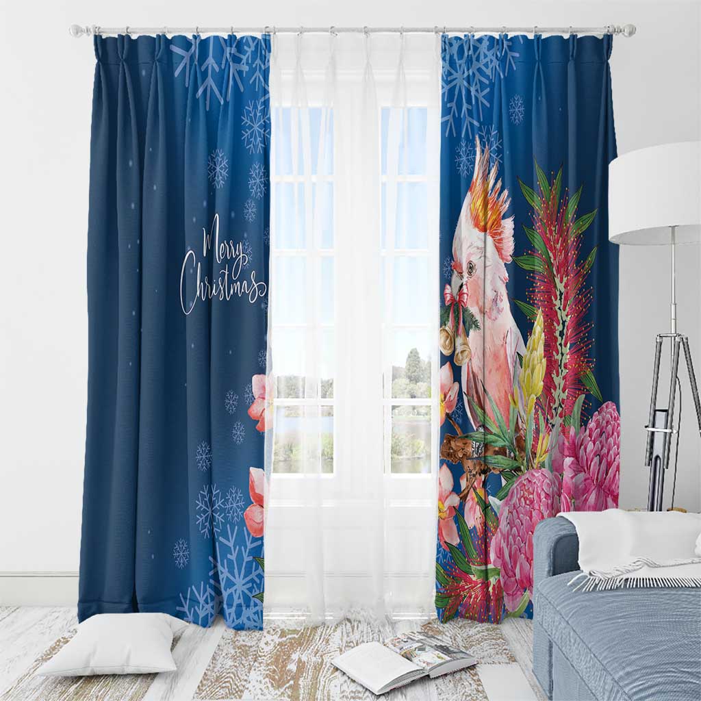 Australia Christmas Pink Cockatoo with Banksia Window Curtain Snowy Blue - Aussie Hoodie