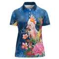 Australia Christmas Pink Cockatoo with Banksia Women Polo Shirt Snowy Blue - Aussie Hoodie