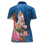 Australia Christmas Pink Cockatoo with Banksia Women Polo Shirt Snowy Blue - Aussie Hoodie