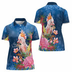 Australia Christmas Pink Cockatoo with Banksia Women Polo Shirt Snowy Blue - Aussie Hoodie