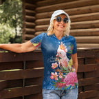 Australia Christmas Pink Cockatoo with Banksia Women Polo Shirt Snowy Blue - Aussie Hoodie