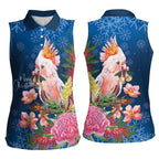 Australia Christmas Pink Cockatoo with Banksia Women Sleeveless Polo Shirt Snowy Blue - Aussie Hoodie