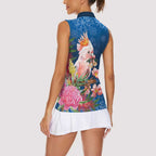Australia Christmas Pink Cockatoo with Banksia Women Sleeveless Polo Shirt Snowy Blue - Aussie Hoodie