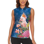 Australia Christmas Pink Cockatoo with Banksia Women Sleeveless Polo Shirt Snowy Blue - Aussie Hoodie