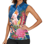 Australia Christmas Pink Cockatoo with Banksia Women Sleeveless Polo Shirt Snowy Blue - Aussie Hoodie