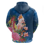 Australia Christmas Pink Cockatoo with Banksia Zip Hoodie Snowy Blue - Aussie Hoodie